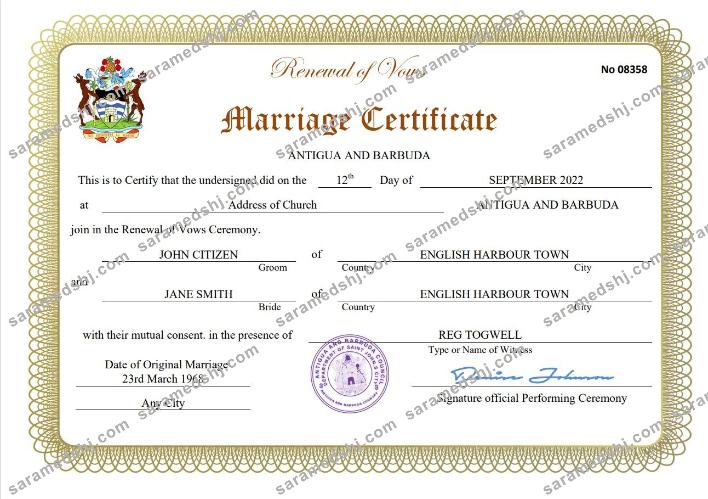 Antigua and Barbuda marriage certificate Word and PDF template